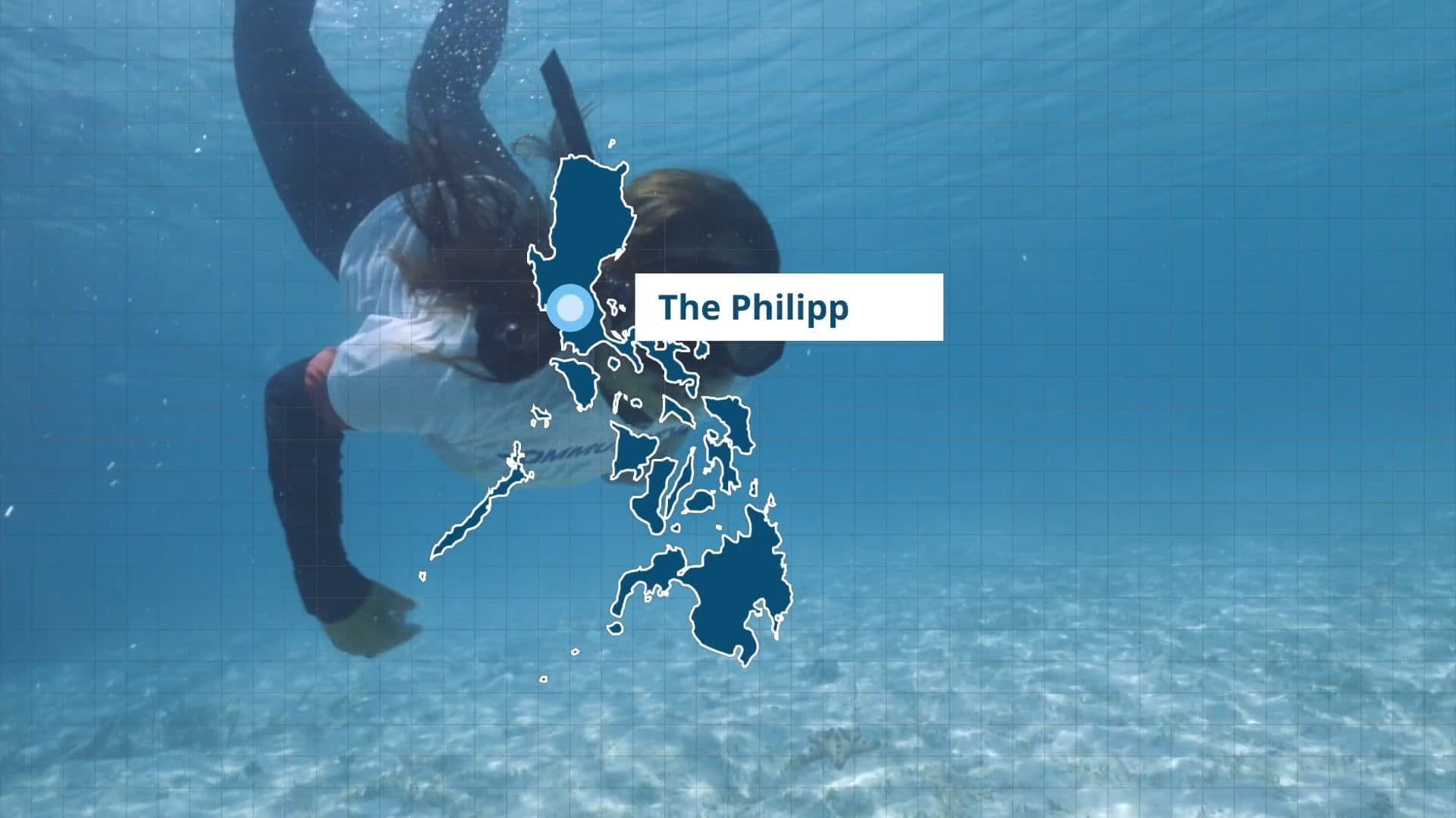 A title graphic highlighting the Philippines on a map, overlaid on underwater footage of a diver.